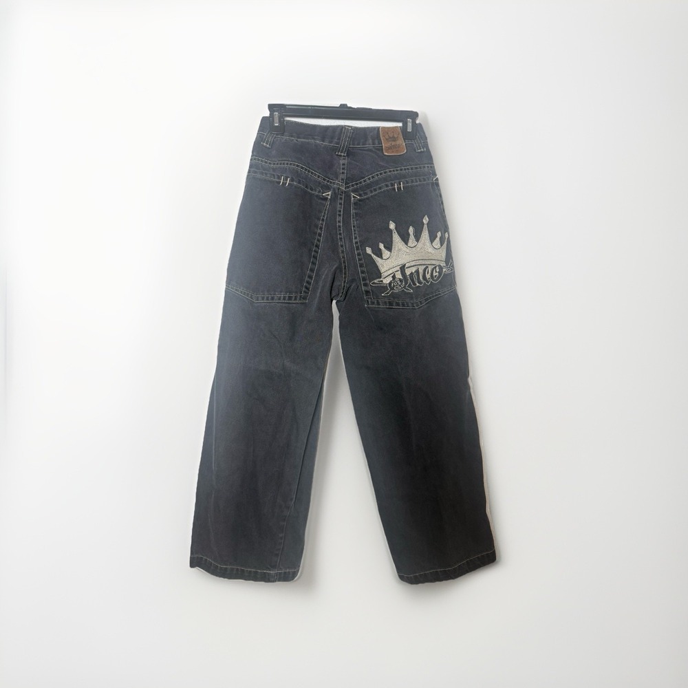 JNCO Crown Pocket Baggy Skater Jeans in Black Y2K Size 28x 30 See Measurements